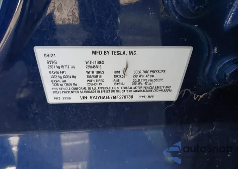 2021 Tesla Model Y Long Range Dual Motor All-Wheel Drive from USA, damaged, VIN 5YJYGAEE7MF270780